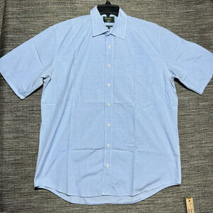 Bexley Button Up Shirt Men's 17 Blue Check Short Sleeve Coupe Confort Double Fil